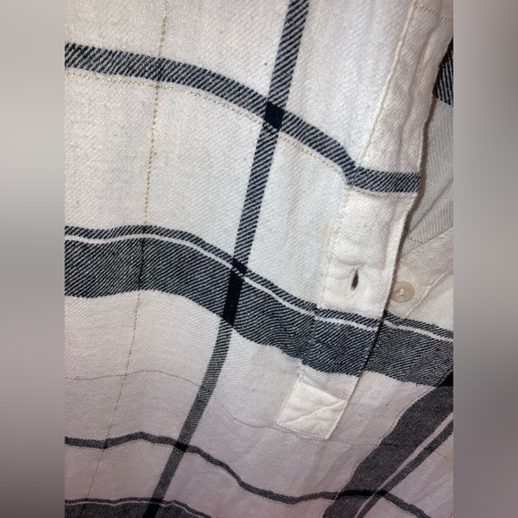 Merona Flannel Plaid White, Black and Gold Tunic Top XL - Picture 3 of 11